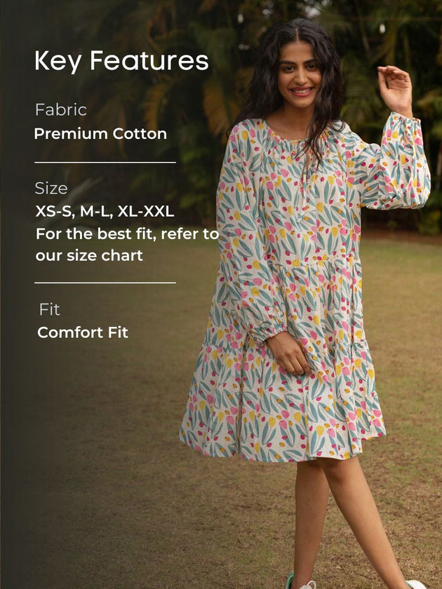 Dancing Tulips Balloon Sleeve Dress