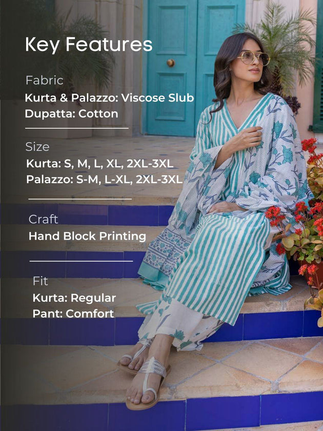 Set of 3 - Geet Kurta, Palazzo and Dupatta