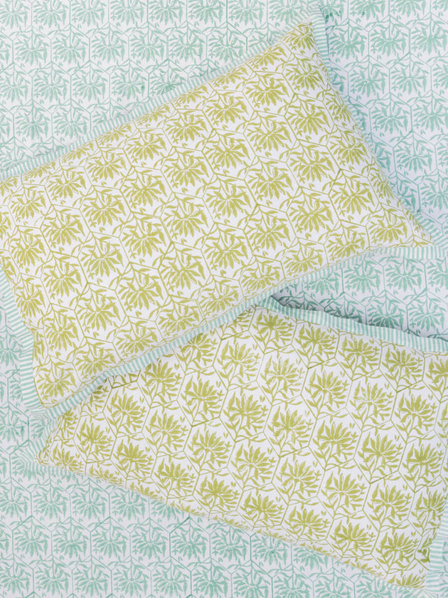Set of 5 - The Baagh Hand Block Printed Bed Set - Pinklay
