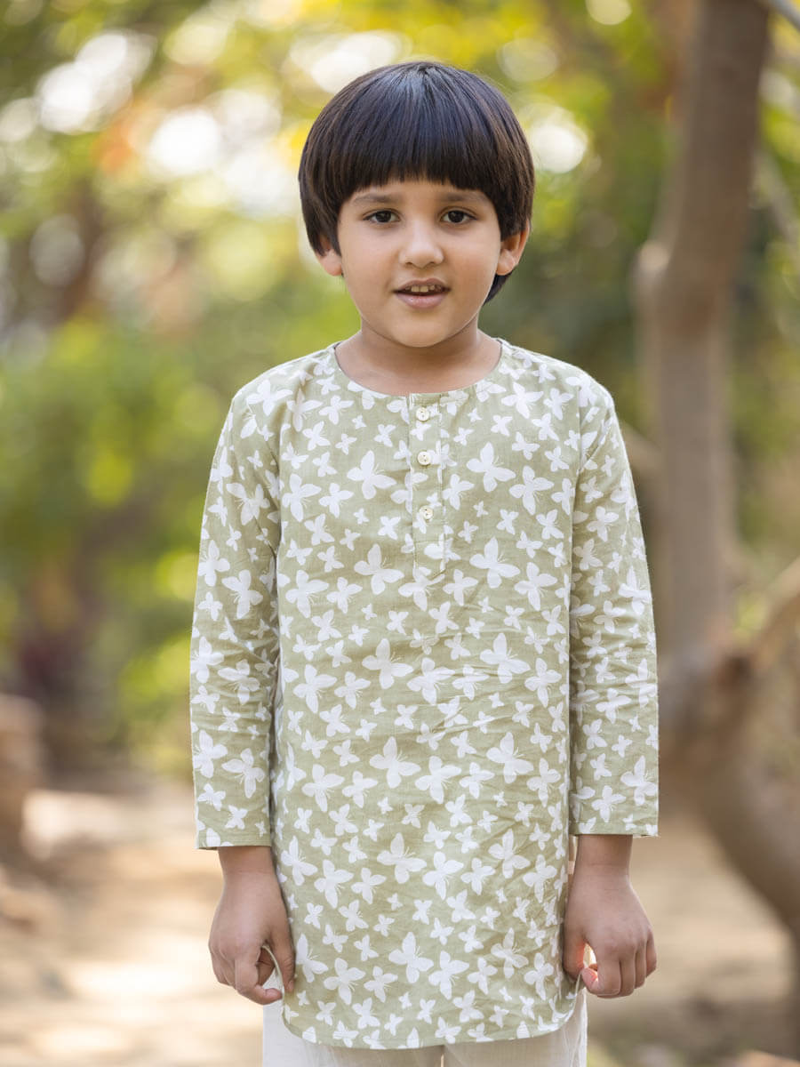 Tejas Organic Cotton Hand Printed Long Kurta