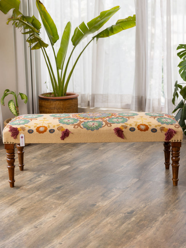 Abhinandan Solid Wood Bench With Upholstery