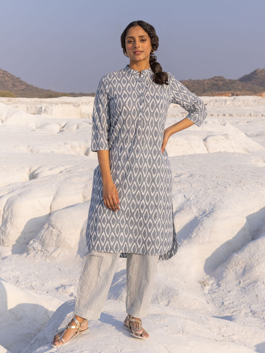 Black and White Cotton Kurta with Patiala Pants and Dupatta – Thogai Threads