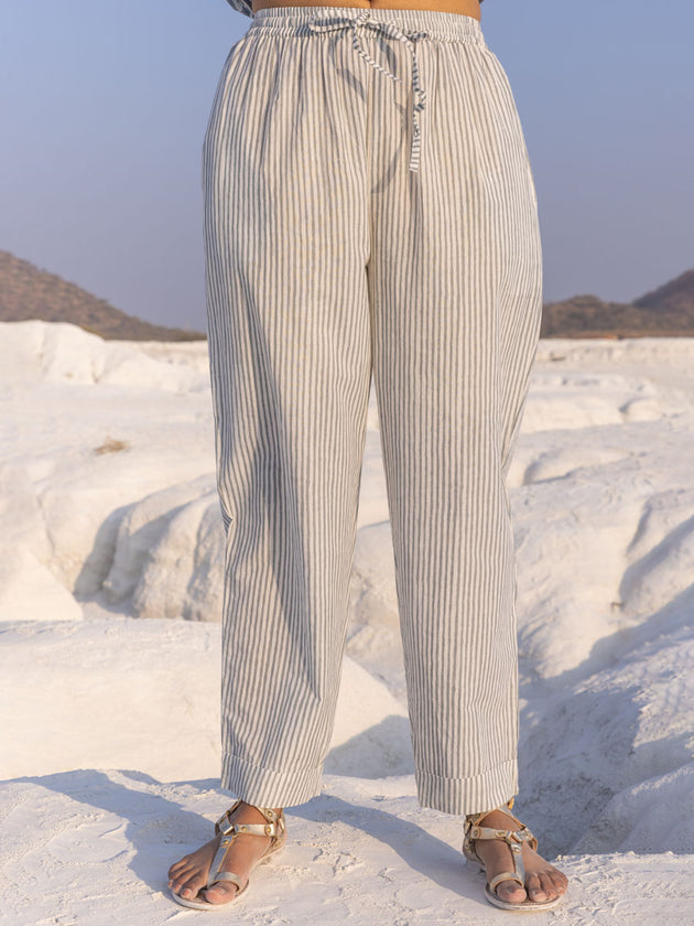 Grey Stripes Cotton Pants