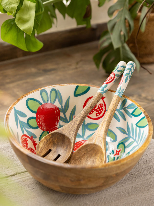 Set of 3 - Nishat Salad Bowl With Serving Spoons - Pinklay