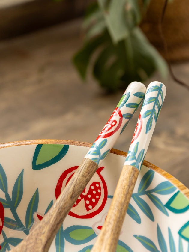 Set of 3 - Nishat Salad Bowl With Serving Spoons - Pinklay