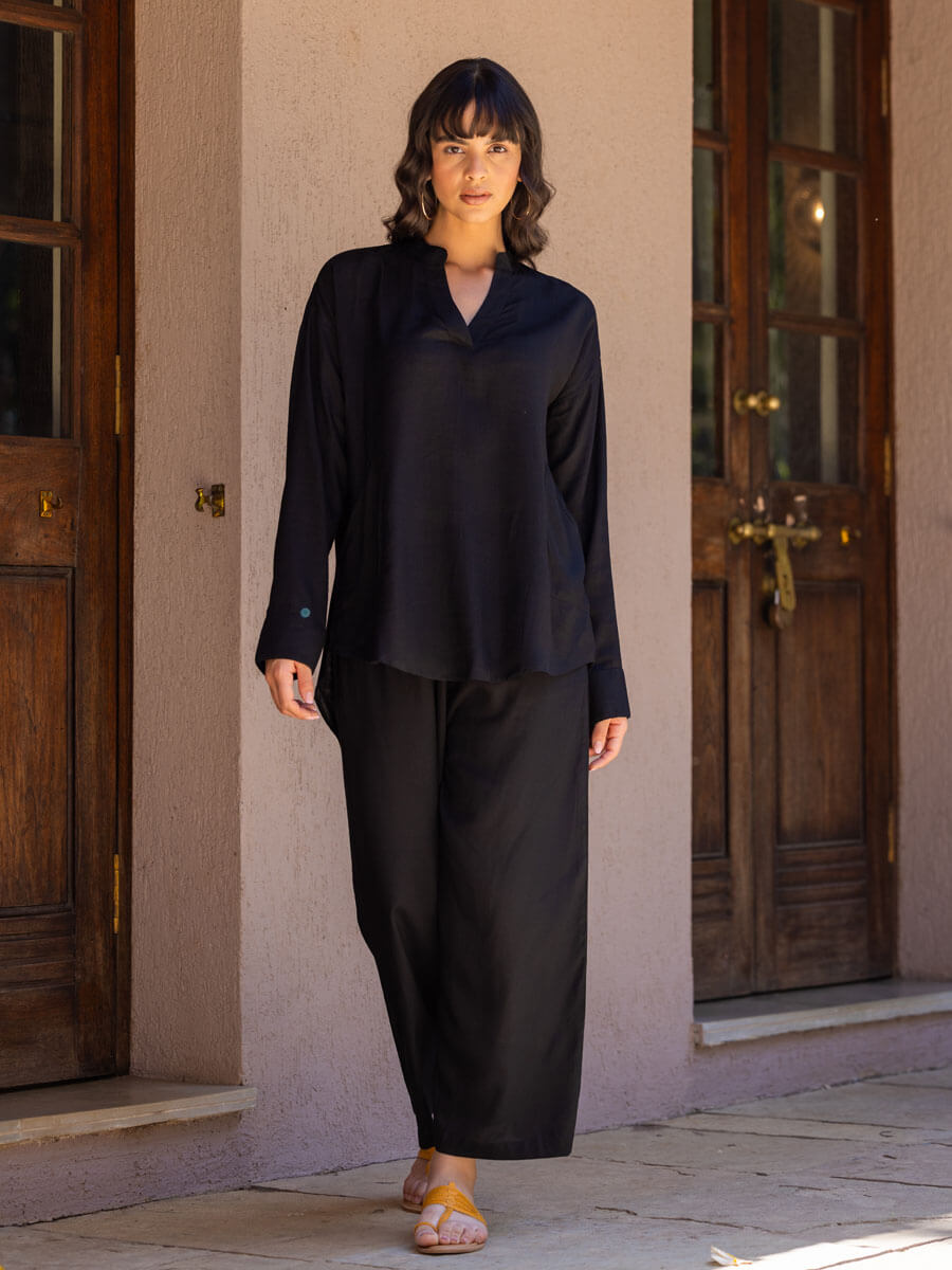 Set of Sabrina Black Top Palazzo Pants - Main Image
