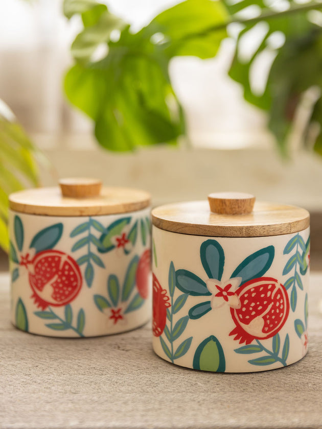 Set of 3 - Lumbini Wooden Jars and Platter - Pinklay