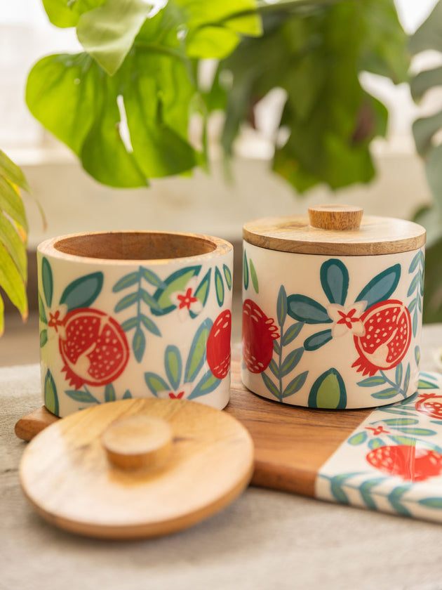 Set of 3 - Lumbini Wooden Jars and Platter - Pinklay