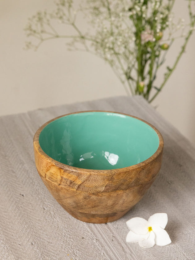 Teal Wooden Snack and Fruit Bowl