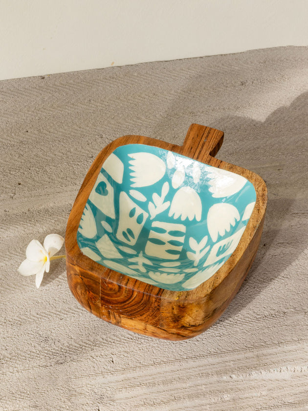 Turquoise Bliss Wooden Bowl