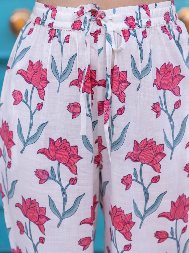 Gulaabi Hand Block Printed Folded Trousers - Pinklay