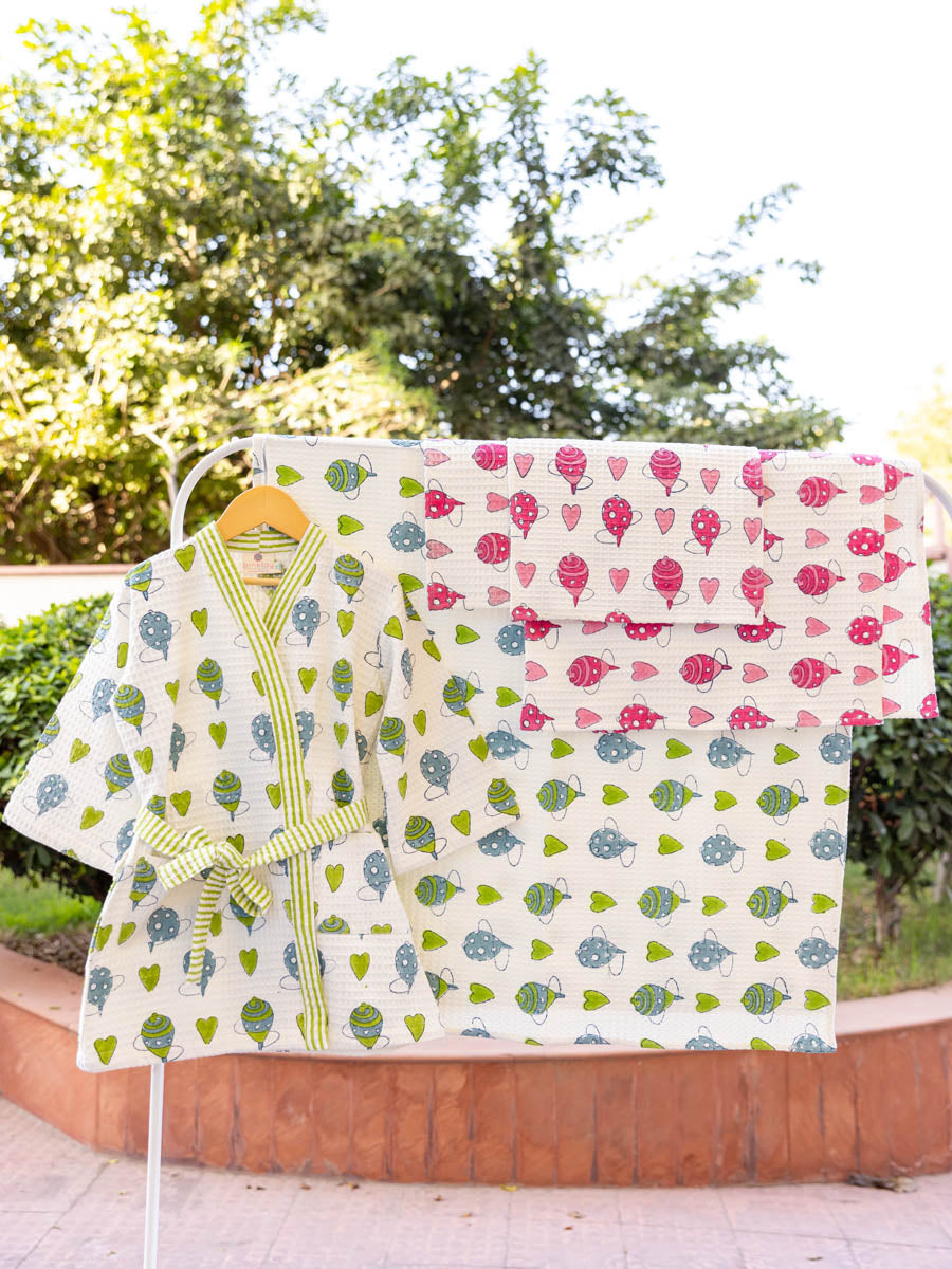 Set of Skye Hand Block Printed Bath Set