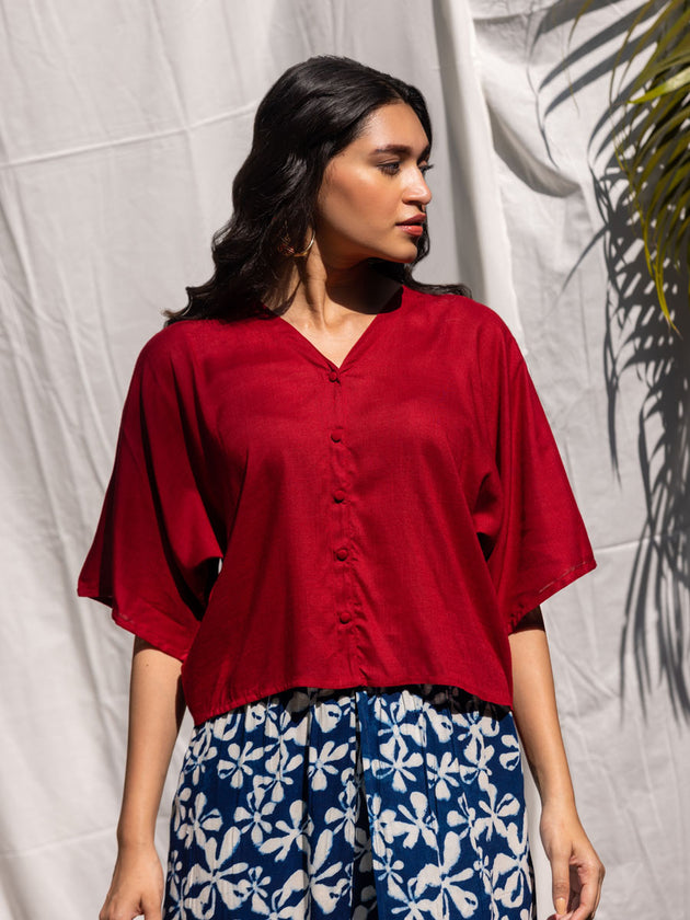 Solid Red Slub Short Top