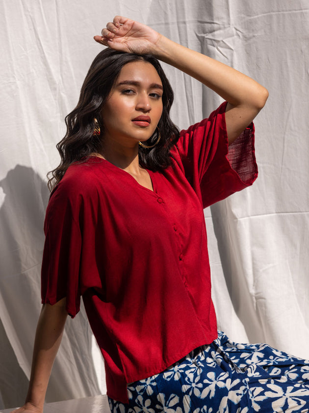 Solid Red Slub Short Top
