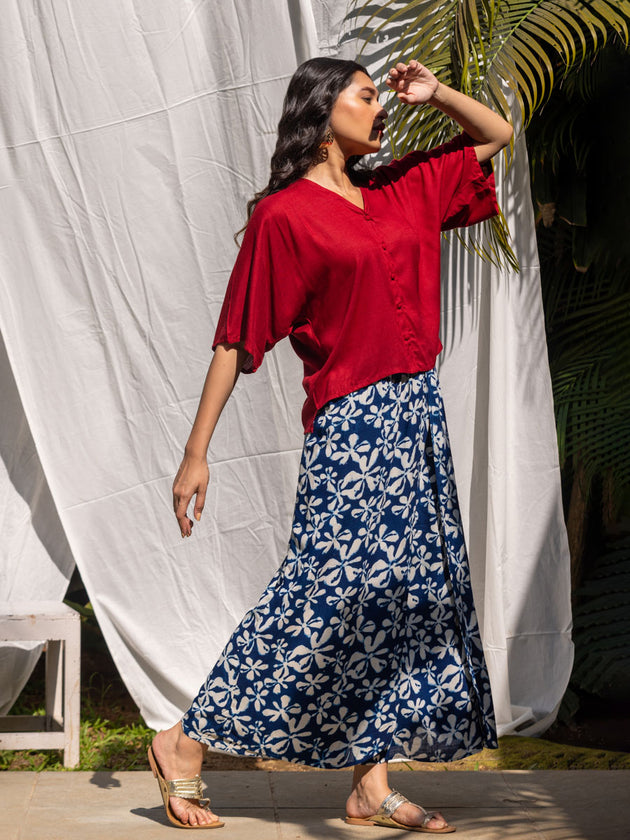 Solid Red Slub Short Top