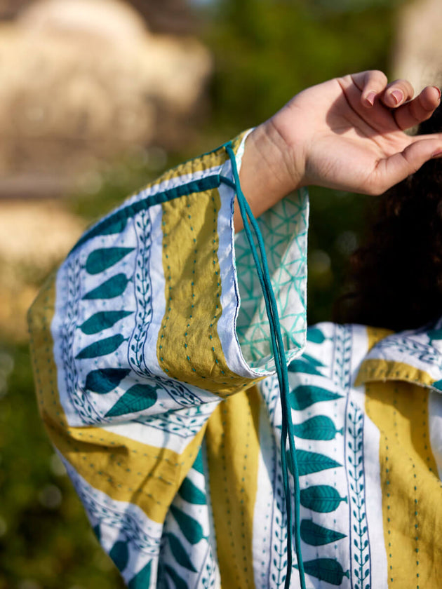 Rhapsody Kantha Embroidered Block Printed Bomber Jacket - Pinklay
