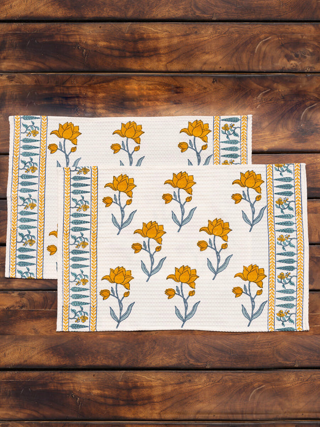 Set of 2 - Sangeet Block Printed Hand Towels - Pinklay