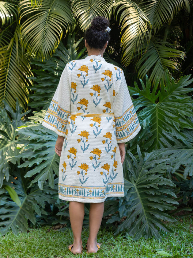 Sangeet Luxury Block Printed Cotton Bath Robe - Pinklay