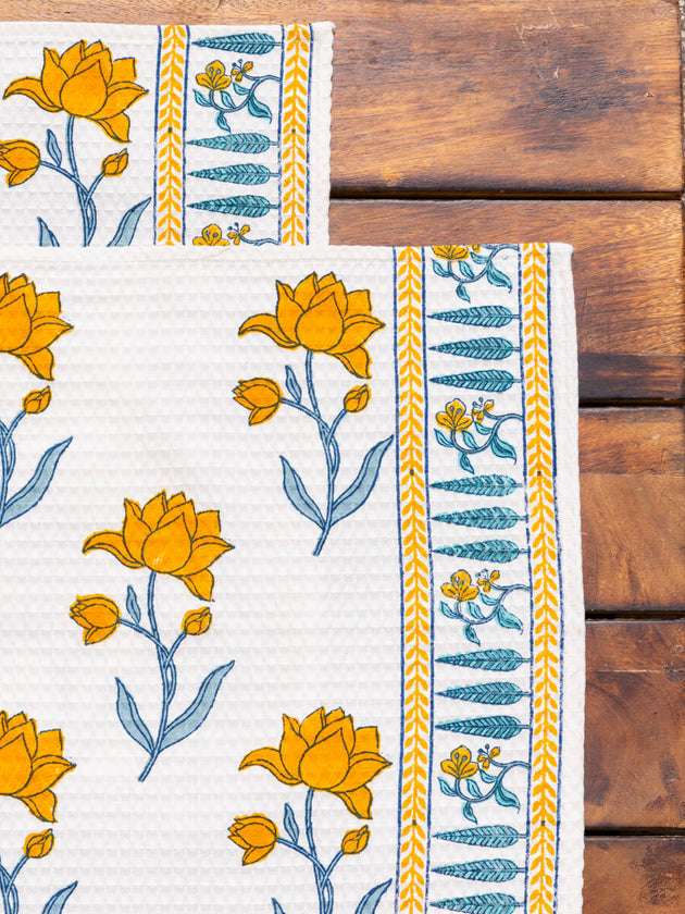 Set of 2 - Sangeet Block Printed Hand Towels - Pinklay