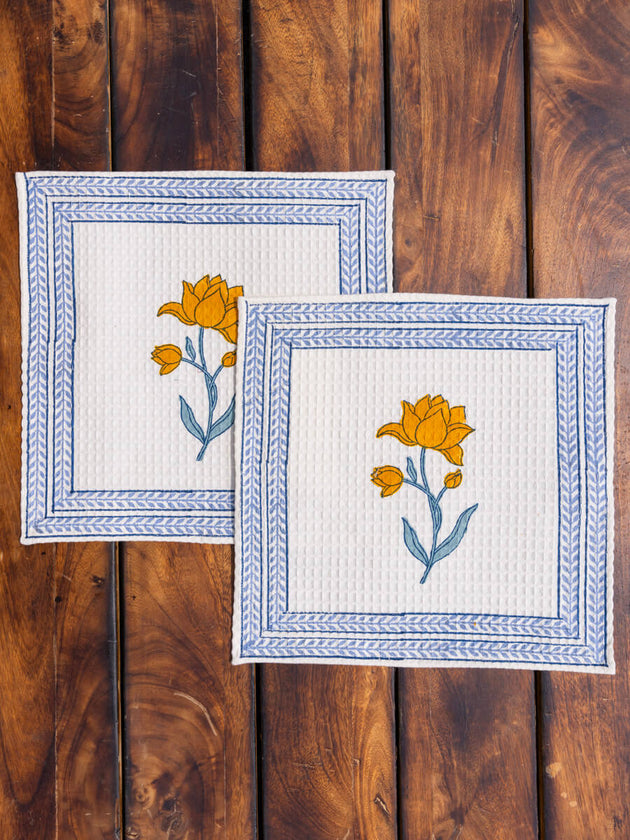 Set of 2 - Sangeet Block Printed Face Towels - Pinklay