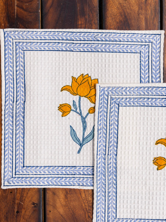 Set of 2 - Sangeet Block Printed Face Towels - Pinklay