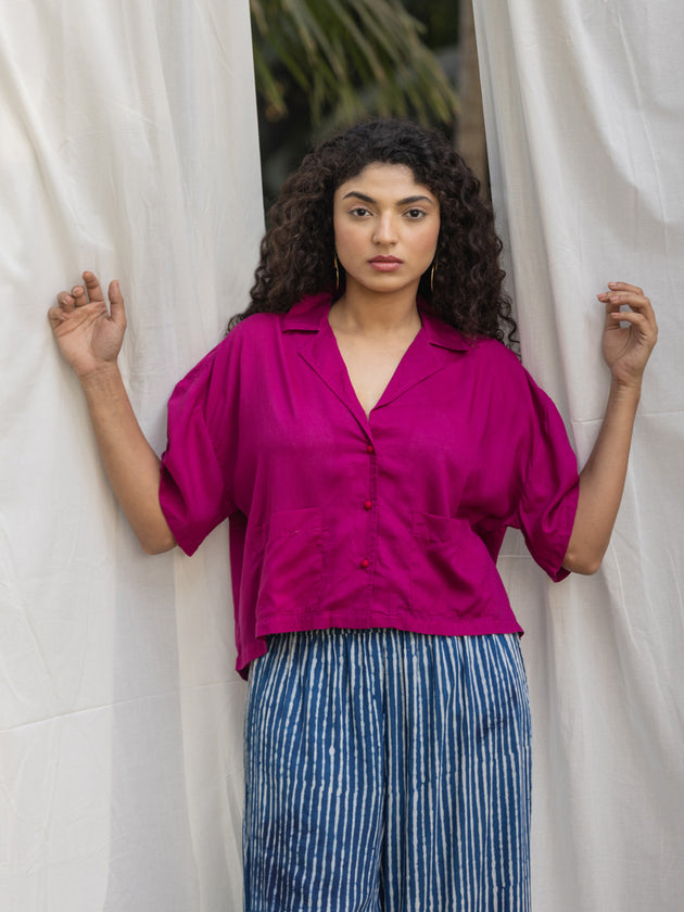 Solid Pink Modal Shirt Top - Comfort fit