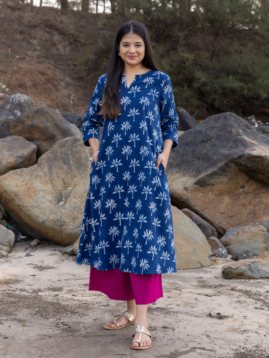 Indigo birds printed kurta with pants - set of two by Raasleela | The  Secret Label