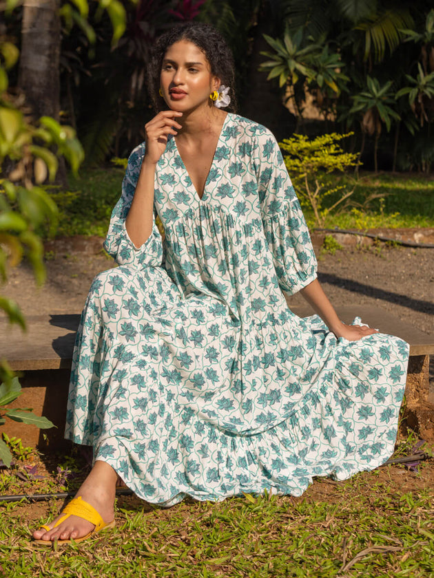 Sinamika Block Printed Modal Maxi Dress - Pinklay