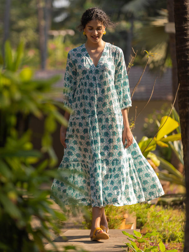 Sinamika Block Printed Modal Maxi Dress - Pinklay