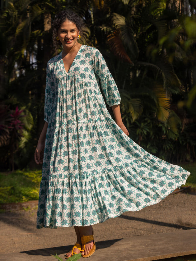 Sinamika Block Printed Modal Maxi Dress - Pinklay