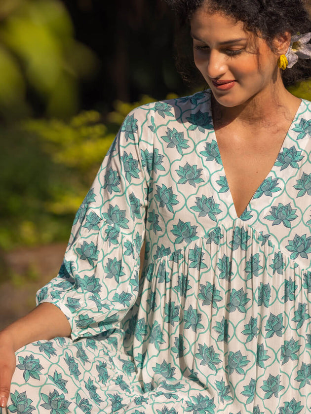 Sinamika Block Printed Modal Maxi Dress - Pinklay