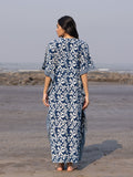 Swara Indigo Dabu Printed Cotton Kaftan - Pinklay