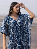 Swara Indigo Dabu Printed Cotton Kaftan - Pinklay