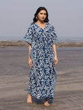 Swara Indigo Dabu Printed Cotton Kaftan - Pinklay