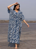 Swara Indigo Dabu Printed Cotton Kaftan - Pinklay