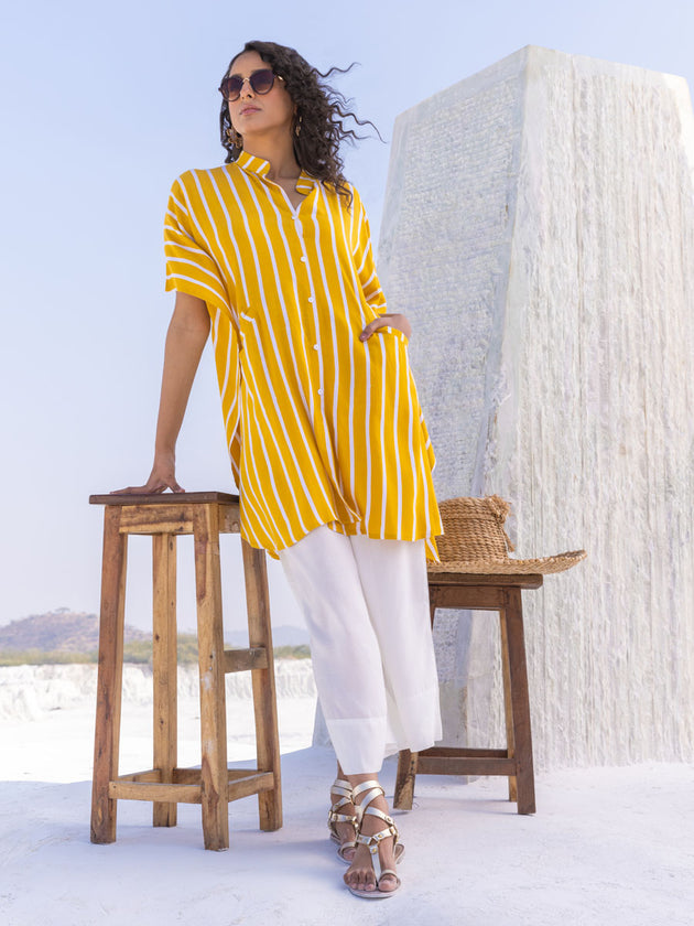 Set of 2 - Sylvie Hand Printed Shirt Dress and Palazzo - Pinklay