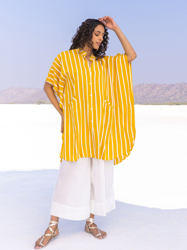 Set of 2 - Sylvie Hand Printed Shirt Dress and Palazzo - Pinklay