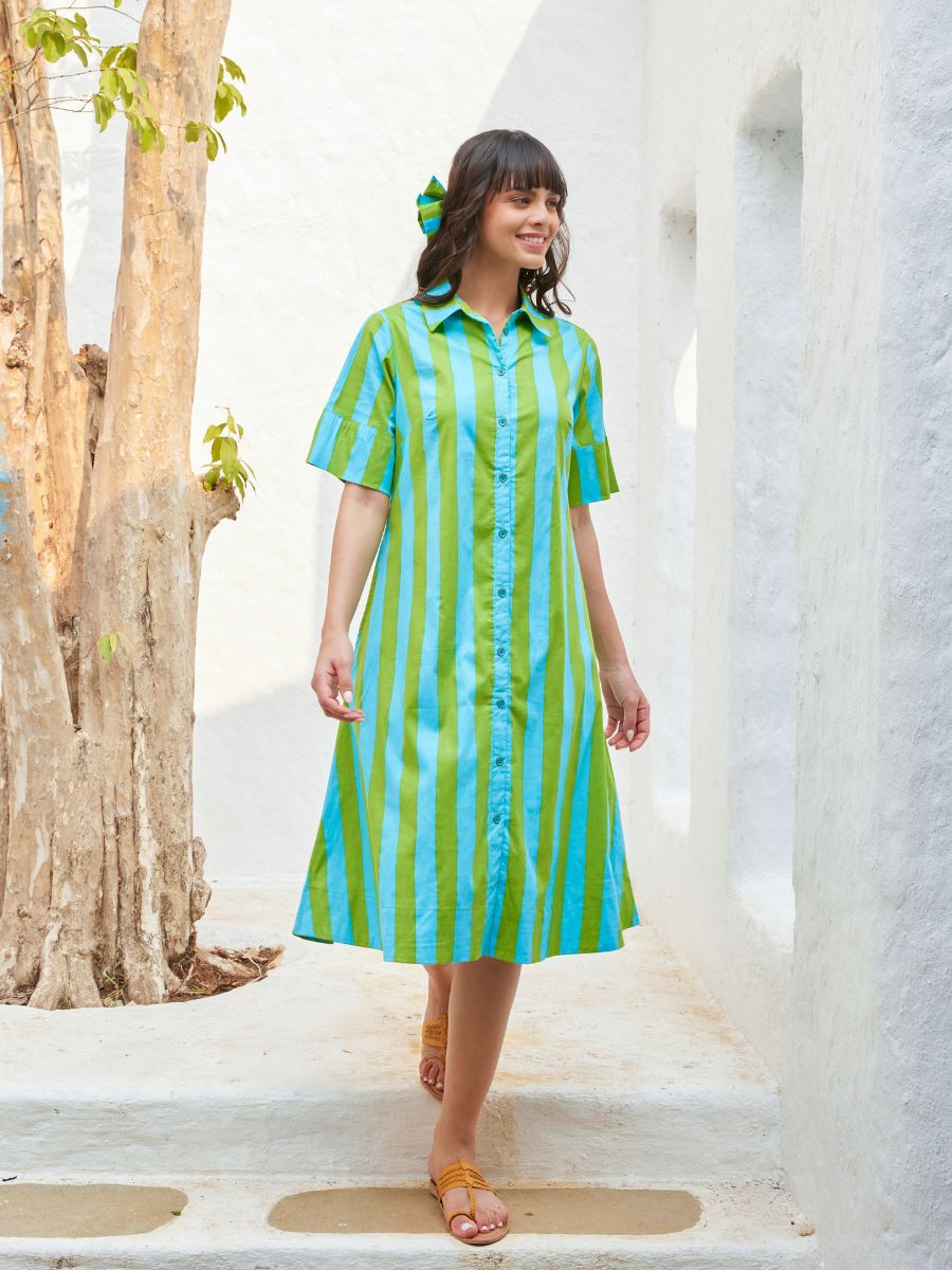 Green, Turquoise Women Cotton Tunic Dress Pinklay Green, Turquoise Women Cotton Tunic Dress Pinklay