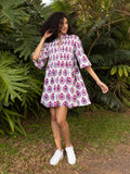 Tara Block Printed Cotton Pintuck Dress
