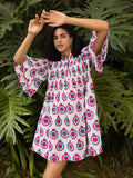 Tara Block Printed Cotton Pintuck Dress