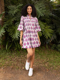 Tara Block Printed Cotton Pintuck Dress
