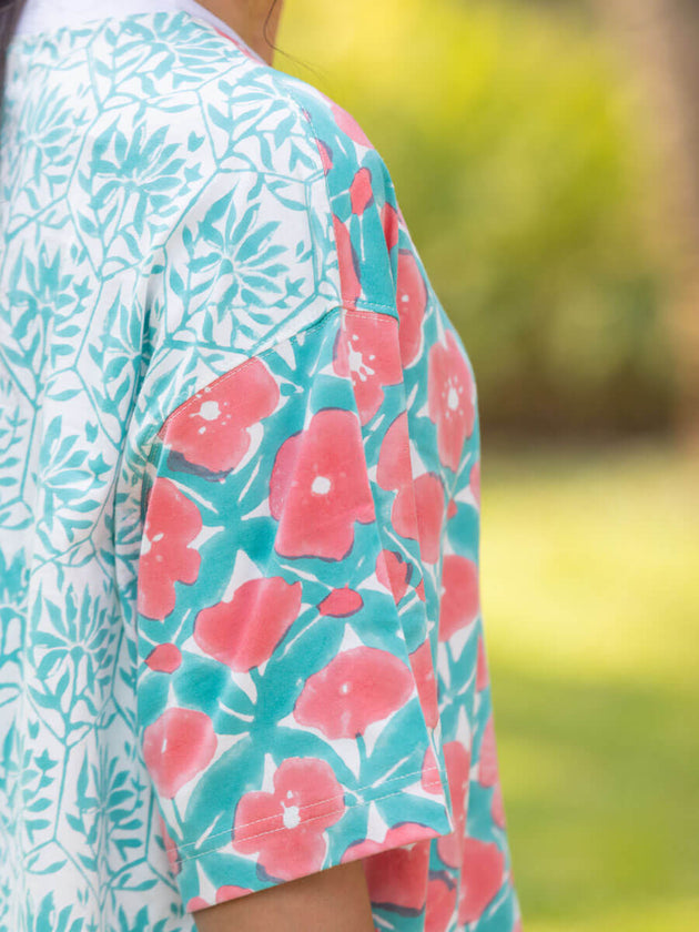 Tejas Hand Block Printed T-shirt - Oversized - Pinklay