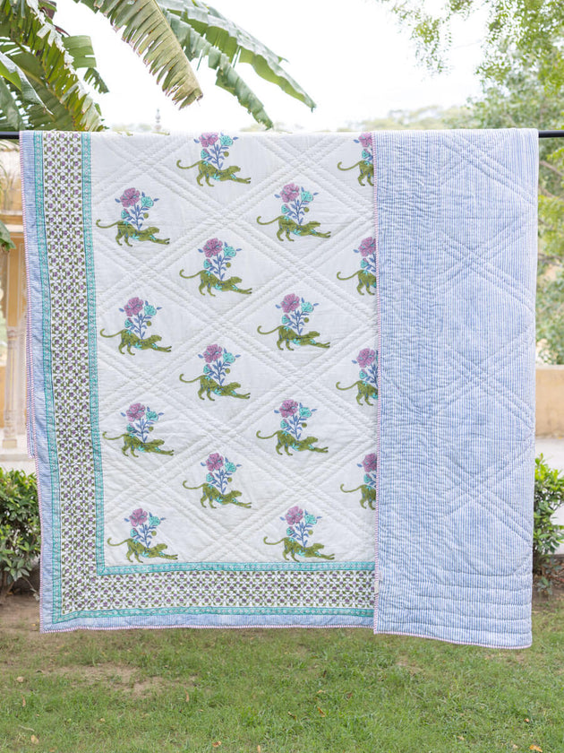 Set of 5 - The Baagh Hand Block Printed Bed Set - Pinklay