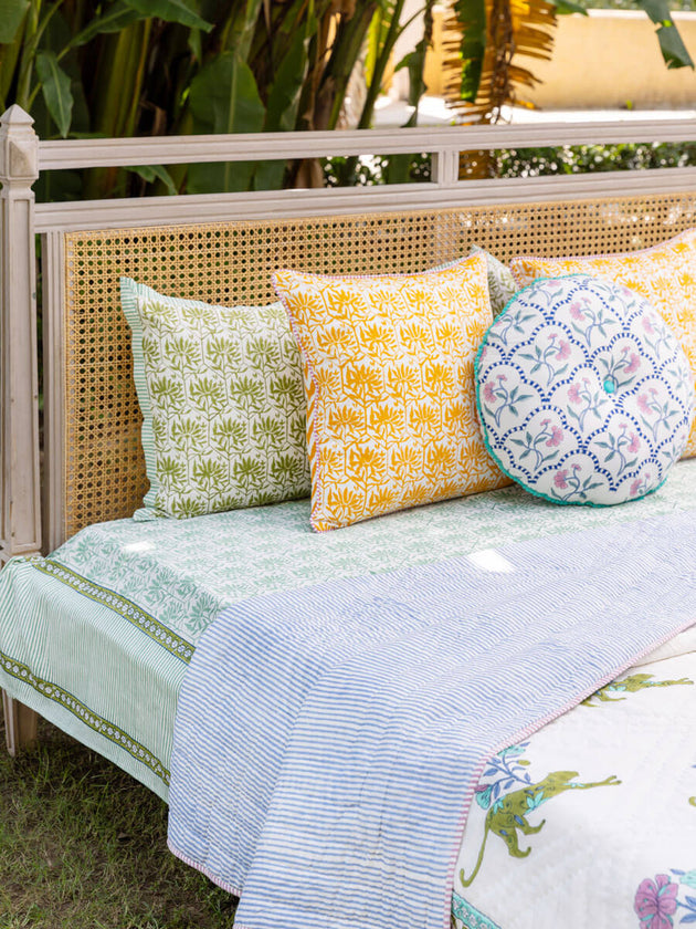 Set of 5 - The Baagh Hand Block Printed Bed Set - Pinklay