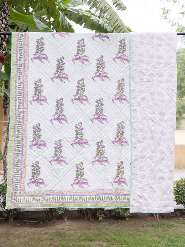 The Great Indian Stag Block Printed Cotton Quilt - Pinklay