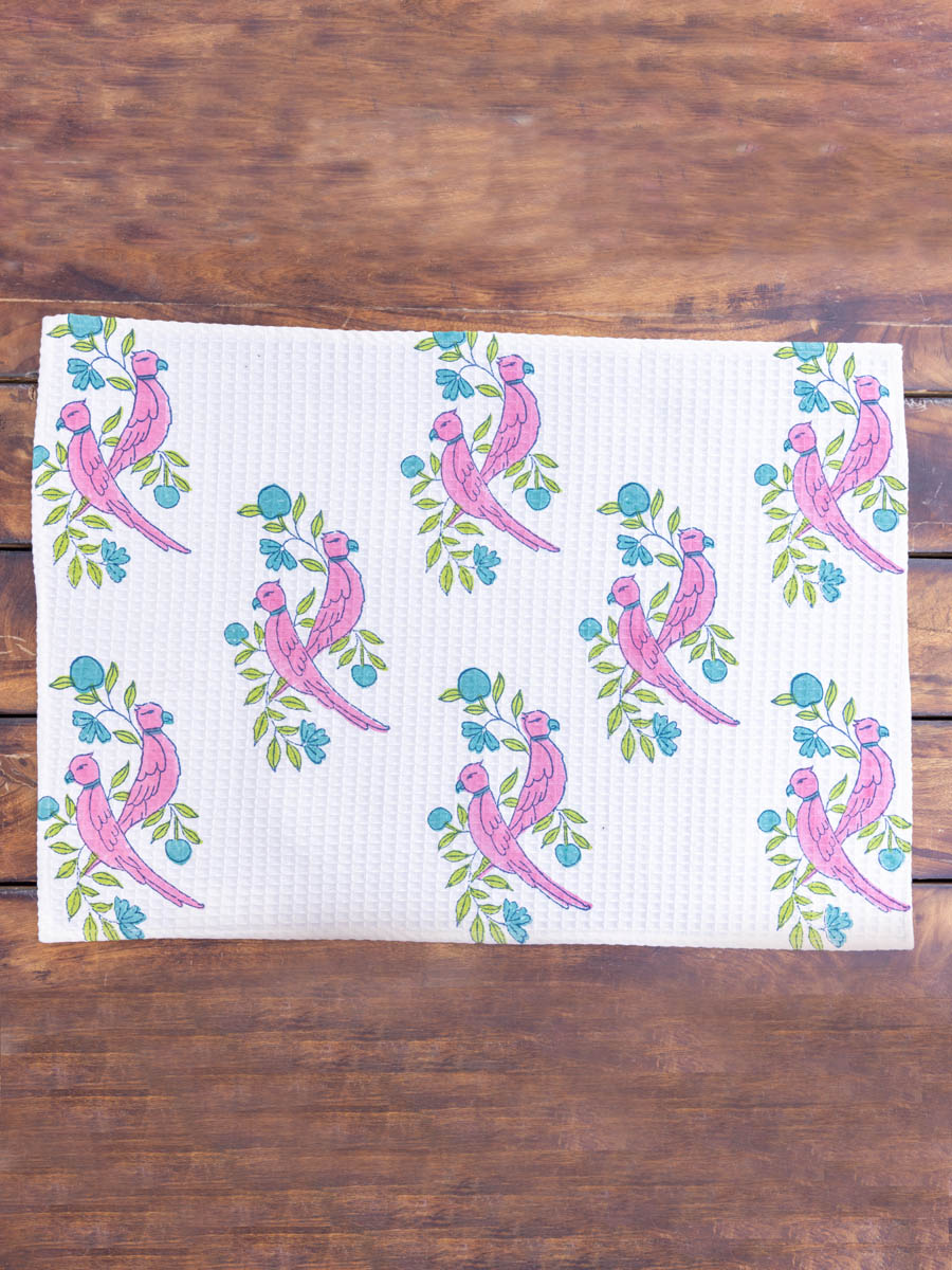 Tota Rani Set of 2 - Tota Rani Block Printed Cotton Hand Towel | Pinklay