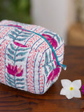 Lotus Love Block Print Cotton Travel Case - Pinklay