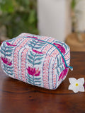 Lotus Love Block Print Cotton Travel Case - Pinklay
