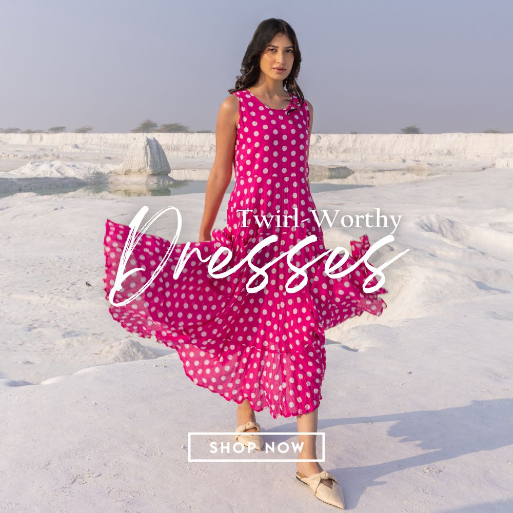 Luxe Tussar Silk Dress With Bell Sleeves – The Feel Good Studio