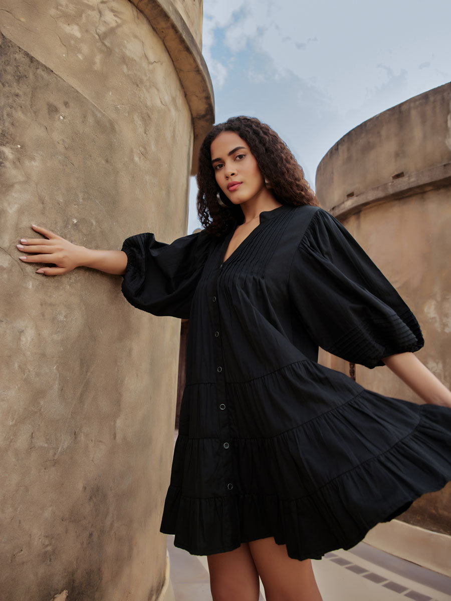 Black Cotton Midi Dress – Pinklay
